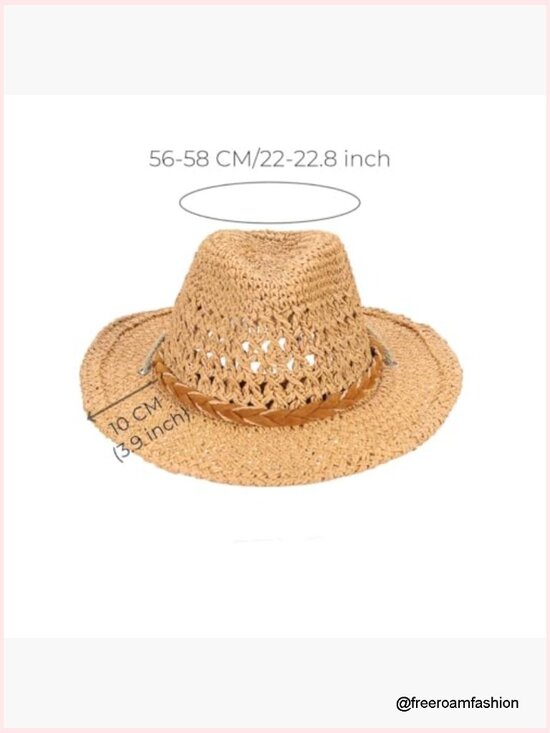 Straw Cowboy Hat Wide Brim Sun Hat with Chin Strap Breathable Western Cowgirl